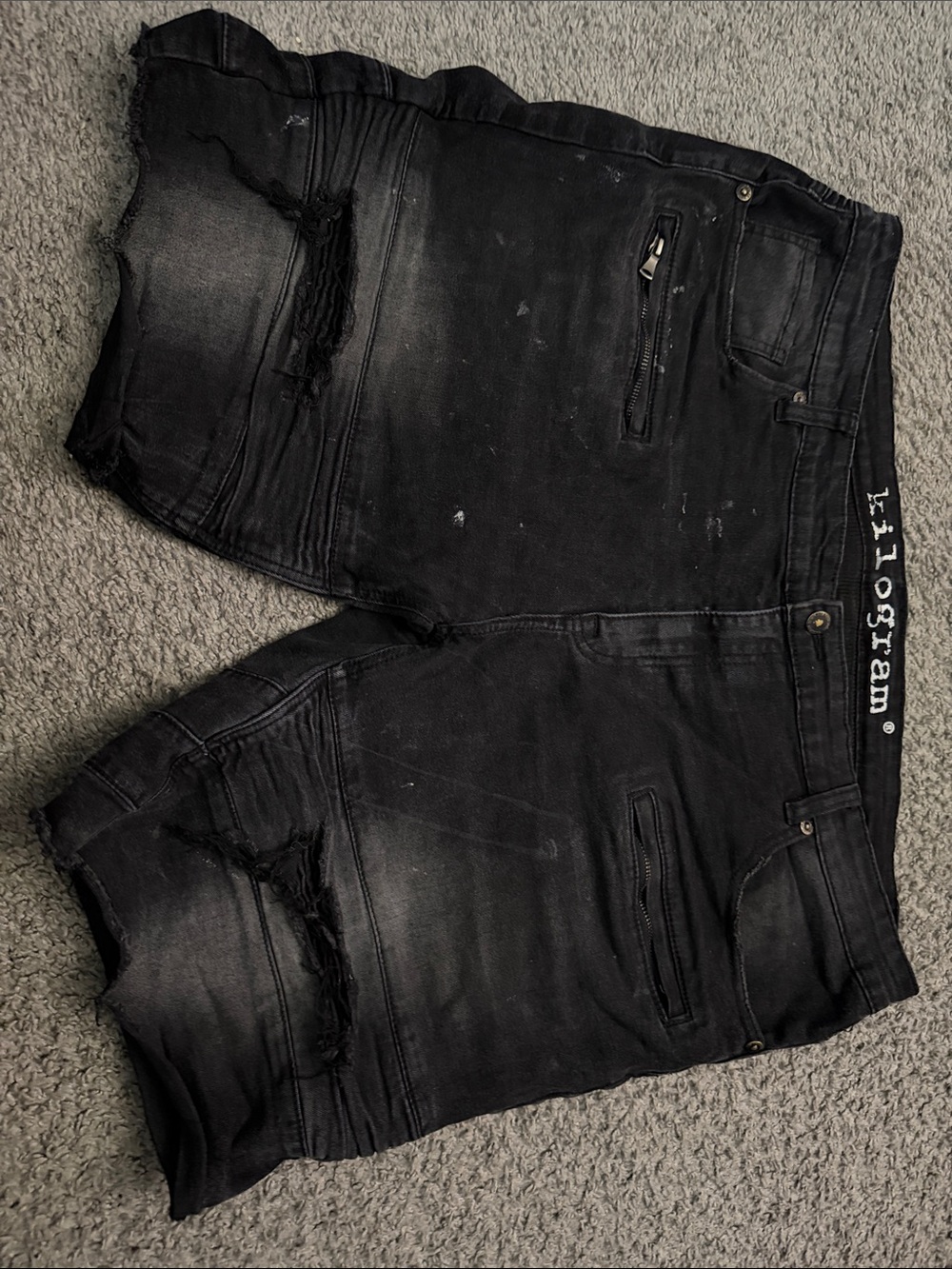 Lilostarn Black Distressed Denim Shorts with Zipper Details